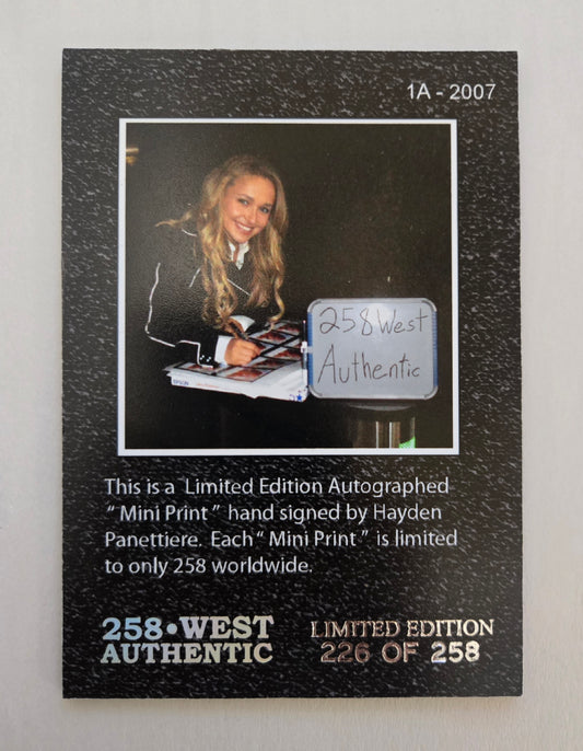 Hayden Panettiere Authentic Certified Autograph Card 1A 2007 - 258 West Authentic