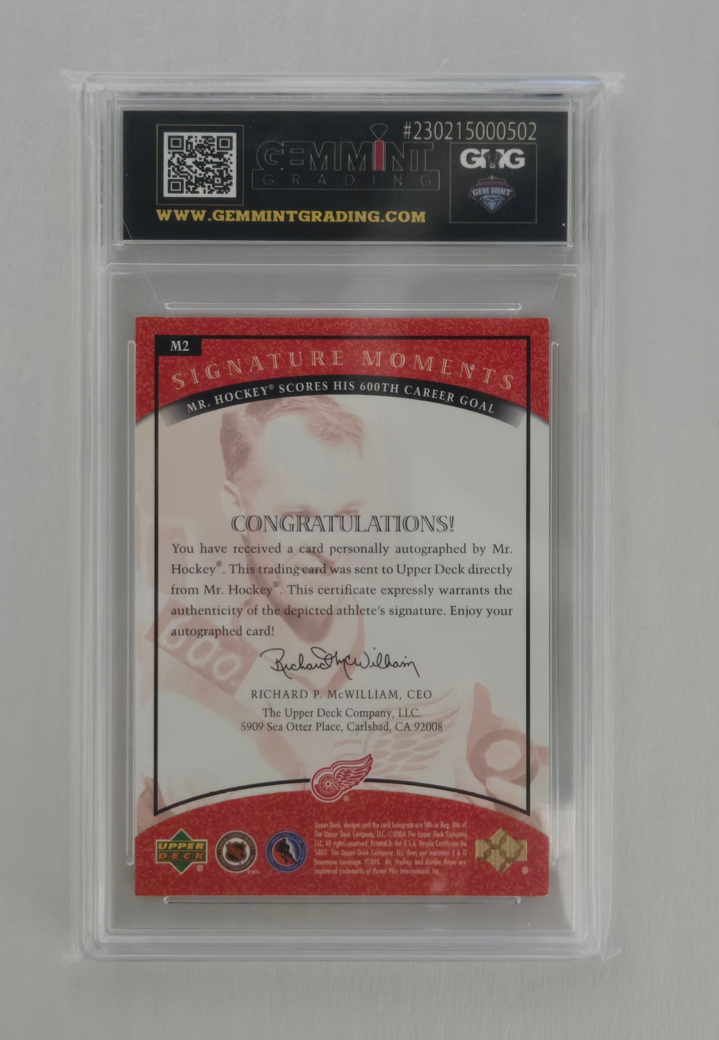 2004 Gordie Howe UD Legends Classics Signature Moments # M2 | Graded GMG 8.5 / 10 Auto