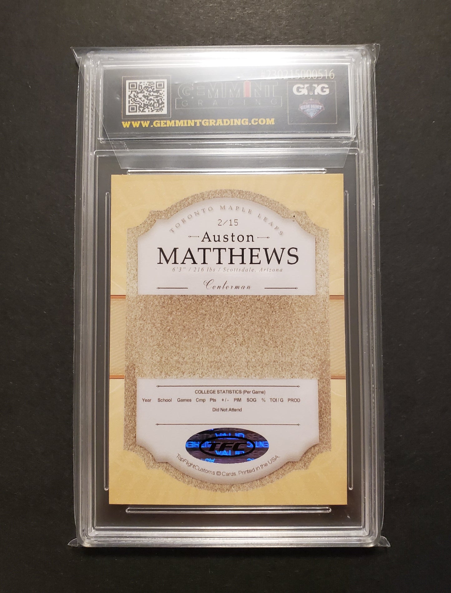 Auston Matthews RC | 2016 Top Flight Prospects Refractor 2/15 | Graded 9 Mint