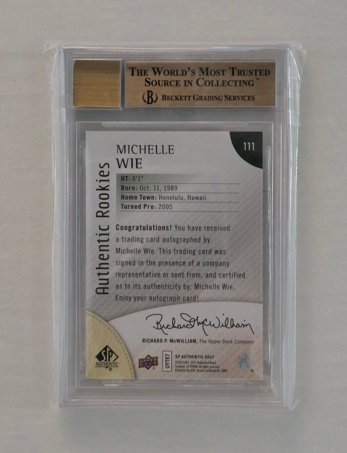 Michelle Wie RC Auto | 2014 SP Authentic 255/299 | Graded BGS 9.5 Gem Mint