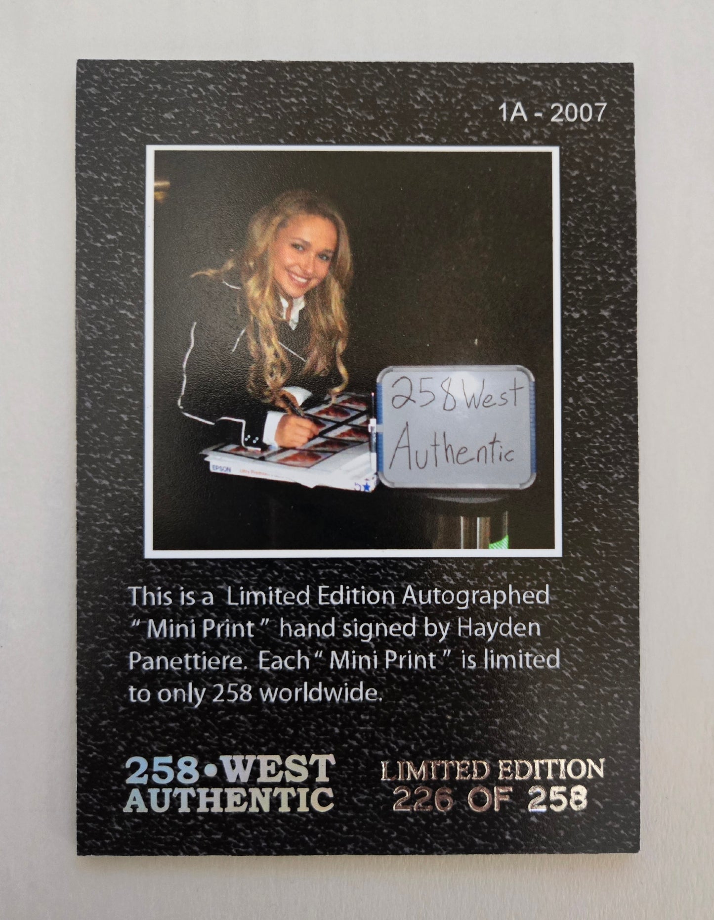 Hayden Panettiere Authentic Certified Autograph Card 1A 2007 - 258 West Authentic