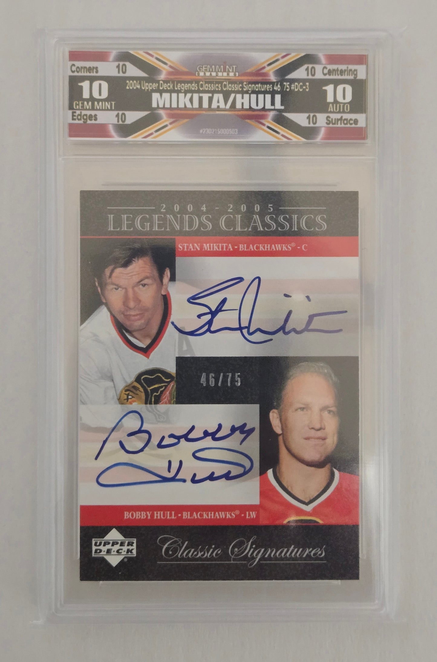 2004 Mikita / Hull UD Legends Classic Signatures # DC3 (46/75) | Graded GMG 10 / 10 Auto