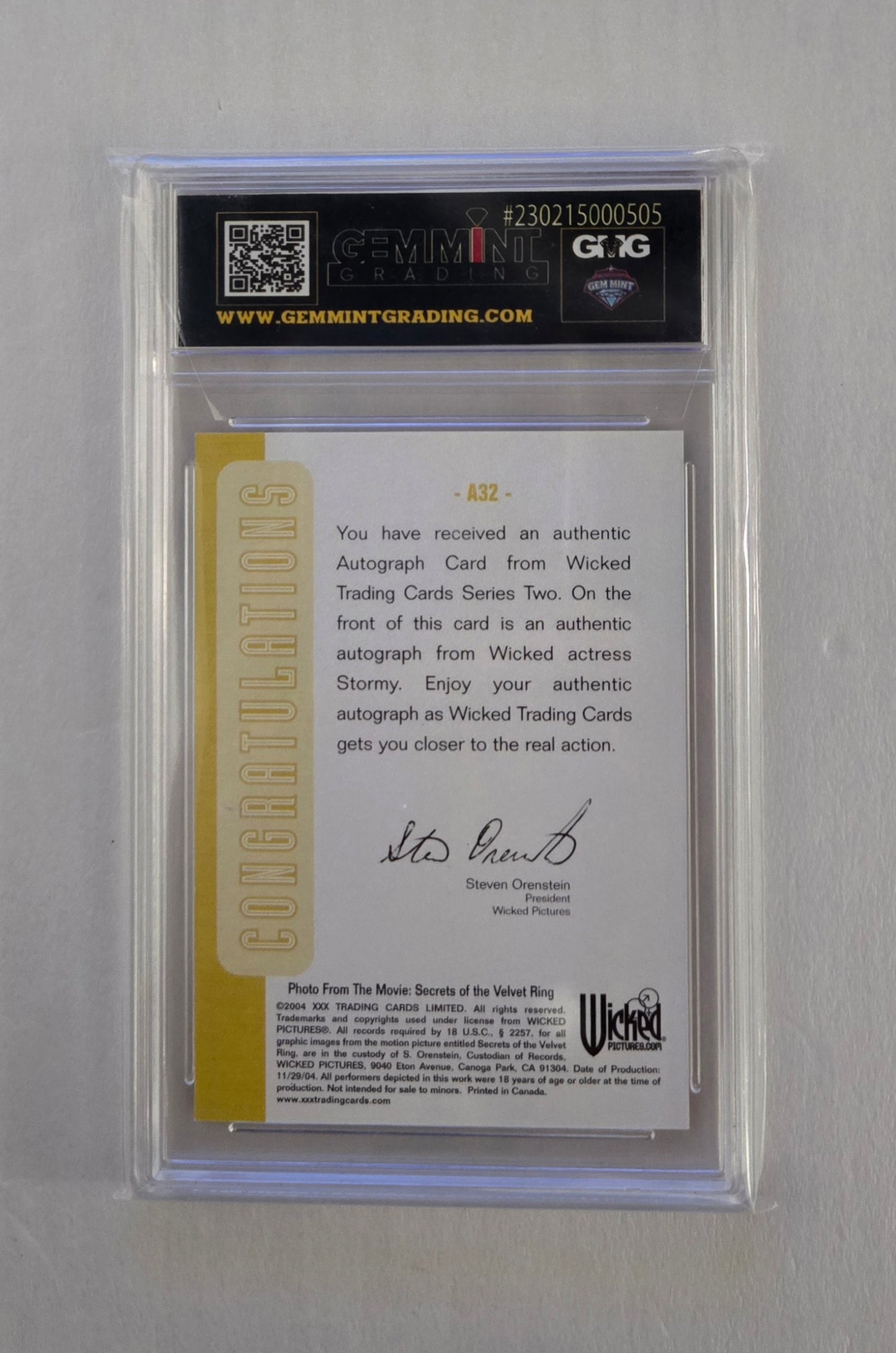 Stormy Daniels - 2004 Wicked Pictures Autograph Signature (A-32) PSA CGC BGS GMG