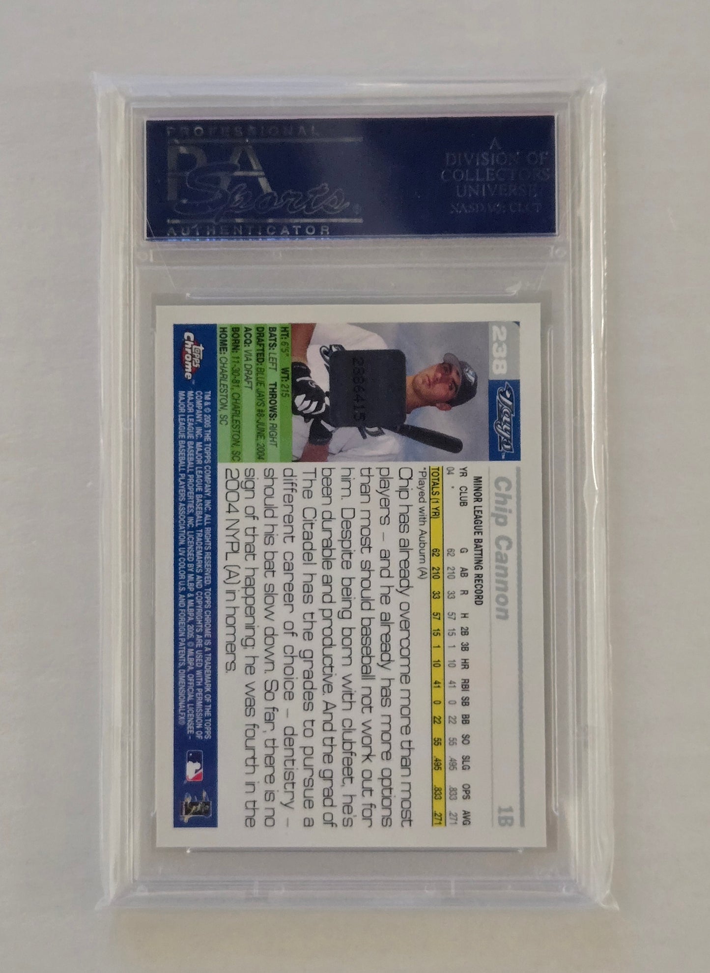Chip Cannon #238 | 2005 Topps Chrome Autograph | Graded 10 Gem Mint